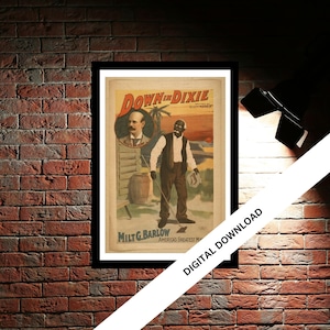 Down In Dixie Vintage Theatre Poster Print | Musical Theatre Gift | Wall Art Print for Home Decor | Instant Printable Wall Art