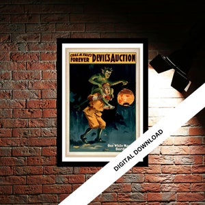 Devils Auction Vintage Theatre Poster Print | Musical Theatre Gift | Wall Art Print for Home Decor | Instant Printable Wall Art