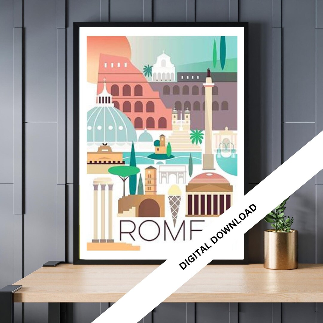 Rome Vintage Travel Poster Retro Italian Art Print Digital Download