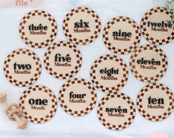 Checkered Pattern Month Milestones Svg, Photo Props, Baby Shower Gift, Laser Cut File, Digital Download