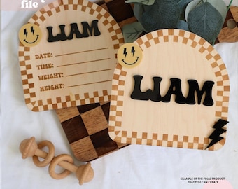 Checkered Baby Signs Bundle Svg, Name Sign Svg, Baby Boy, Laser File, Digital Download, Newborn, Baby Bundle Svg