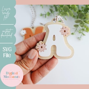 Etiqueta de letra SVG, Etiqueta de letra de flor SVG, Carta de flor retrô SVG, Letras retrô SVG, Arquivo de corte a laser, Arquivos de carta de primavera, SVG de Páscoa