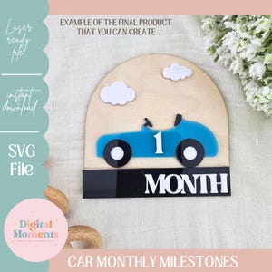 Svg d'étapes mensuelles de voiture, Svg de cartes mensuelles de voiture, Svg de voiture, Svg d'étapes mensuelles de bébé, fichier laser, fichier numérique, signe de chambre d'enfant Svg