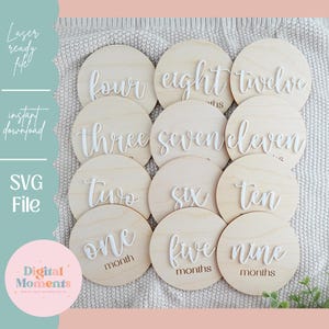 Señales de hitos mensuales para bebés Svg, tarjetas de hitos para bebés Svg, conjunto de hitos del primer año para bebés Svg, accesorios para fotos de bebés Svg, corte láser Svg