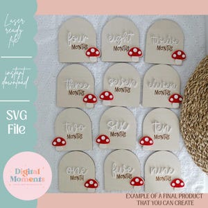 Marcos do Mês do Cogumelo Svg, Cartões de Marcos Mensais Svg, Bebê Svg, Placa de Bebê Svg, Cartões de Crescimento Svg, Adereço para Foto de Bebê Svg