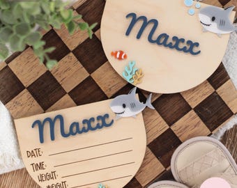 Shark Baby Name Announcement Svg, Name Sign, Birth Stats Svg, Laser Cut File, Digital Download, Baby Boy Sign