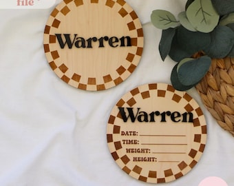 Checkered Name Sign Svg, Birth Stats Svg, Boy, Baby Signs, Digital Files, Newborn, Laser Files