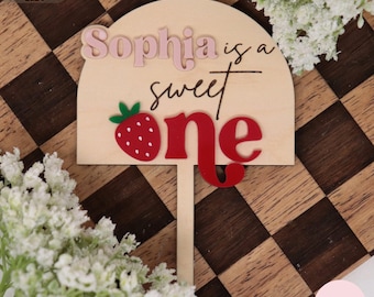 Strawberry Caketopper Svg, Berry Sweet Caketopper Svg, Cake Decor, Baby Girl Birthday, Laser Cut File, Digital Download, First Birthday