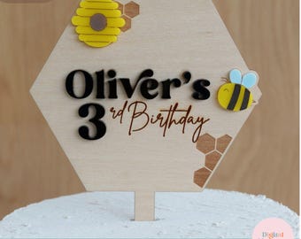 SVG Bee Caketopper, Birthday Caketopper Laser File, Cake Decor, Laser Cut File, Digital Download