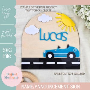 Placa de nome de carro Svg, Carro de corrida Svg, Placa de menino Svg, Arquivo digital de placa de carro, Arquivo a laser, Placa de berçário Svg