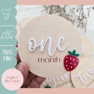 Baby Monthly Milestone Cards Svg, Baby Months Sign Svg, Babyshower Gift Svg, Strawberry Baby Photo Prop Svg, Baby Milestone personalizzato Svg