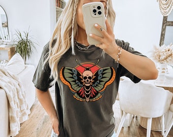 Grunge Tattoo Shirt, Vintage Butterfly TShirt, Rocker Tee, Moth Tee, Tattoos Tee, Trending Gifts, Rock and Roll Retro Gift