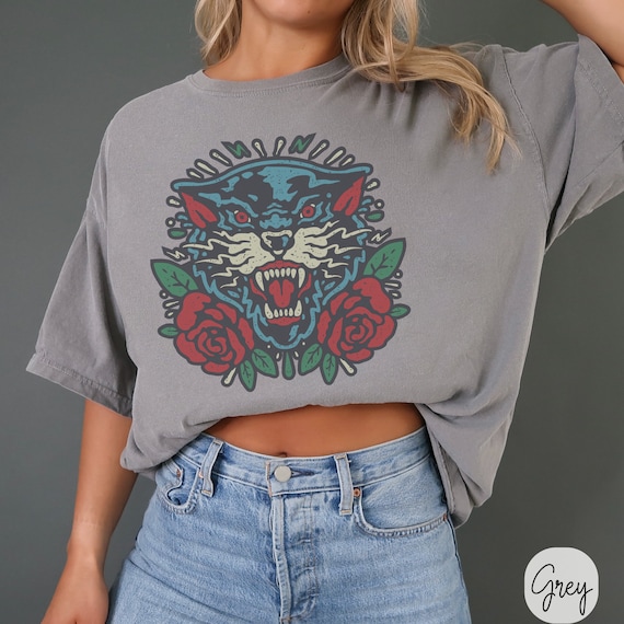 Vintage Tiger Tattoo Shirt: Rocker Style Graphic Tee