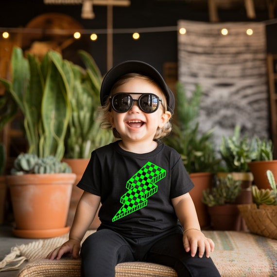 Neon Lightning Bolt Toddler T-Shirt: Retro Rocker Tee