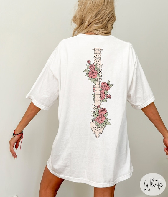 Floral Skeleton Spine T-Shirt: Comfort Colors Oversized Anatomy Tee