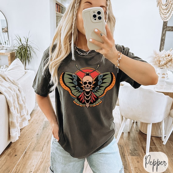 Vintage Butterfly Skull Comfort Colors T-Shirt: Grunge Tattoo Rocker Tee