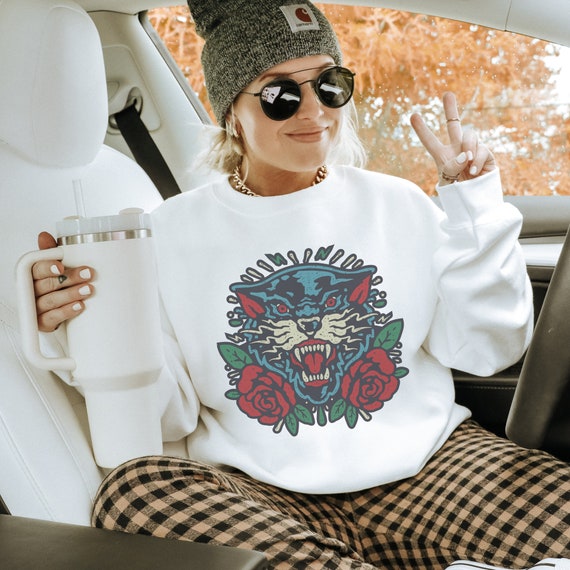 Vintage Tiger Tattoo Sweatshirt: Rocker Mom Crewneck
