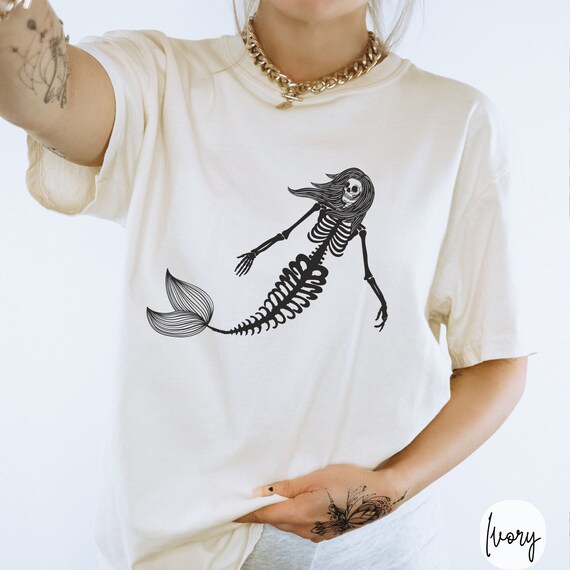 Skeleton Mermaid T-Shirt: Y2K Vintage Grunge Punk Rocker Tee