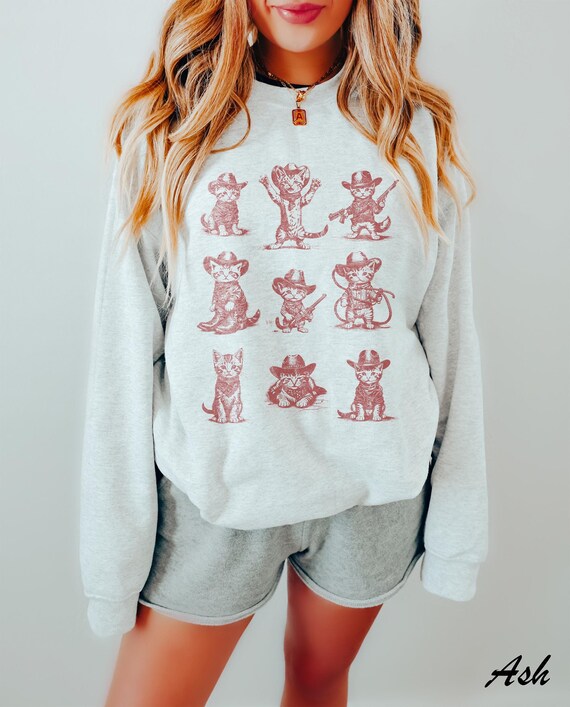 Vintage Cowboy Cats Sweatshirt: Retro 90s Western Kitten Tee