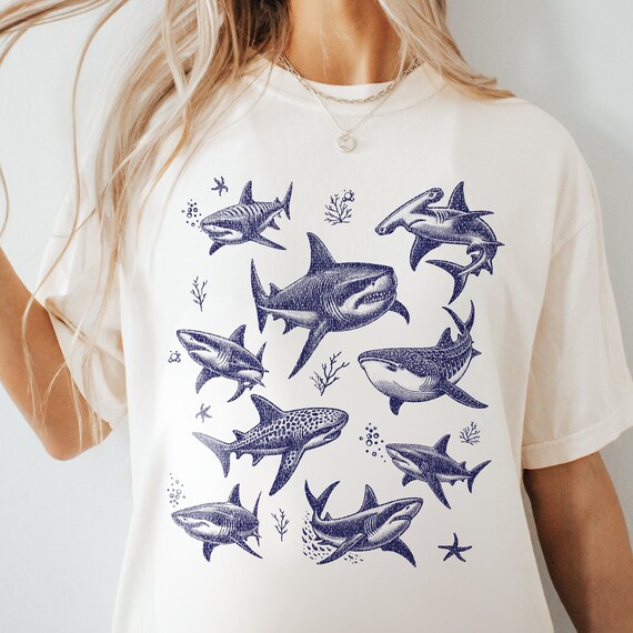 Vintage 90s Tattoo Shark T-Shirt: Retro Ocean Sealife Tee