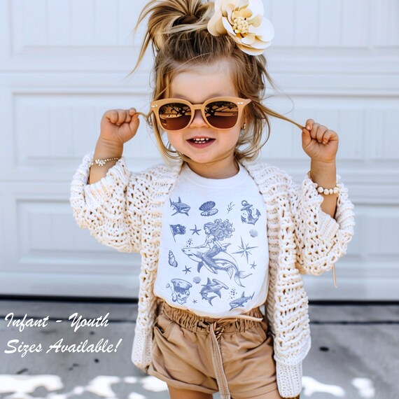 Vintage 90s Tattoo Mermaid Shark T-Shirt: Retro Ocean Nature Tee