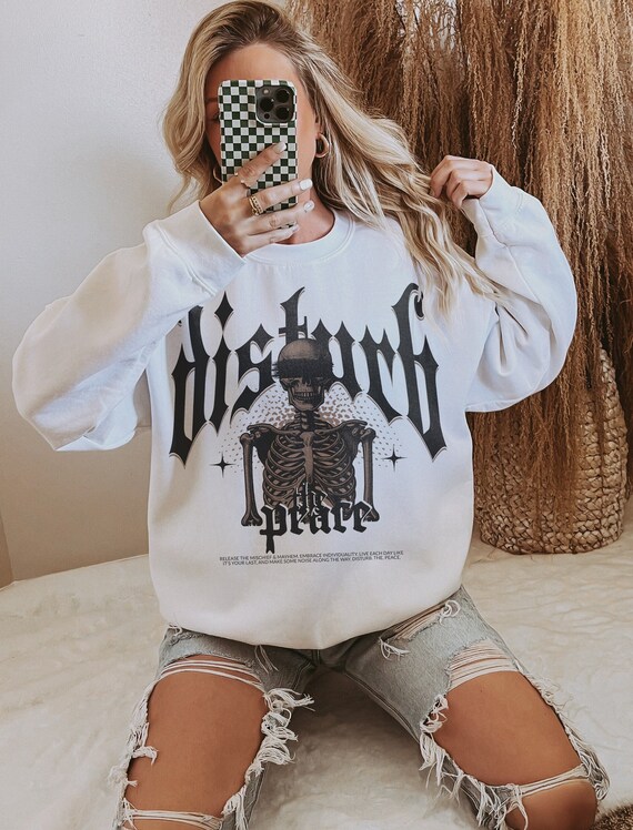 Y2K Skeleton Sweatshirt: Disturb the Peace, Punk Rock Grunge