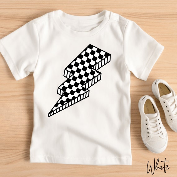 Checkered Lightning Bolt Toddler T-Shirt: Retro Rocker Tee