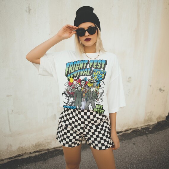 Fright Fest Revival Horror Shirt, Retro Scary Movie Tee, Halloween Monsters Graphic T-Shirt, Spooky Season Creepy Top