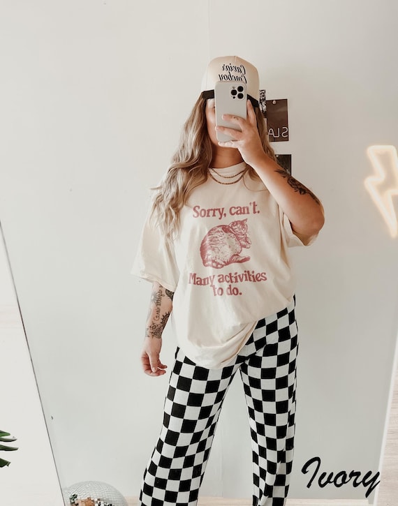 Sorry Cant Cat Graphic Tee - Retro Sarcastic Comfort Colors T-Shirt