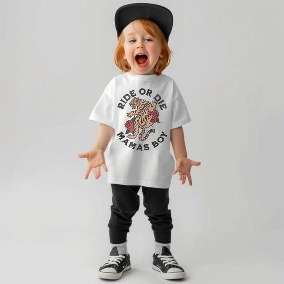 Mamas Boy Ride or Die Toddler T-Shirt: Retro Rocker Tee