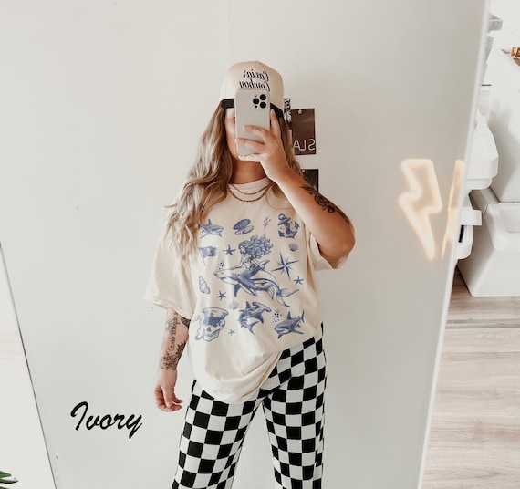 Vintage 90s Tattoo Mermaid Shark T-Shirt: Retro Ocean Unisex Tee