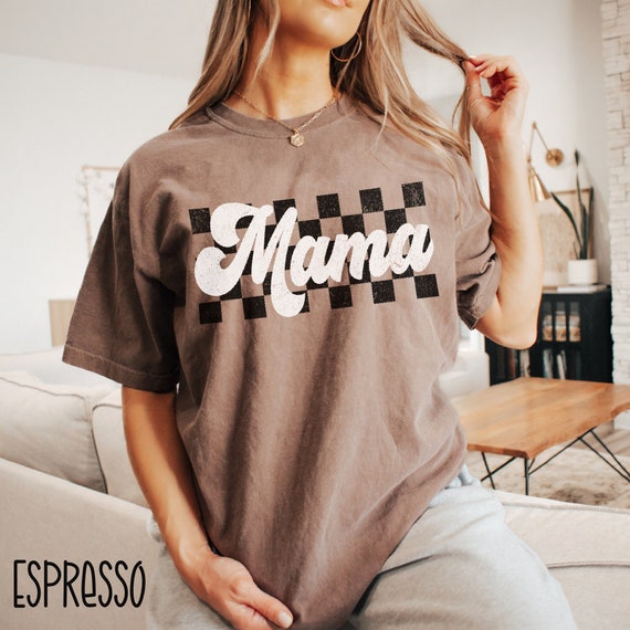 Checkered Mama T-Shirt: Retro Rocker Mom Life, Comfort Colors