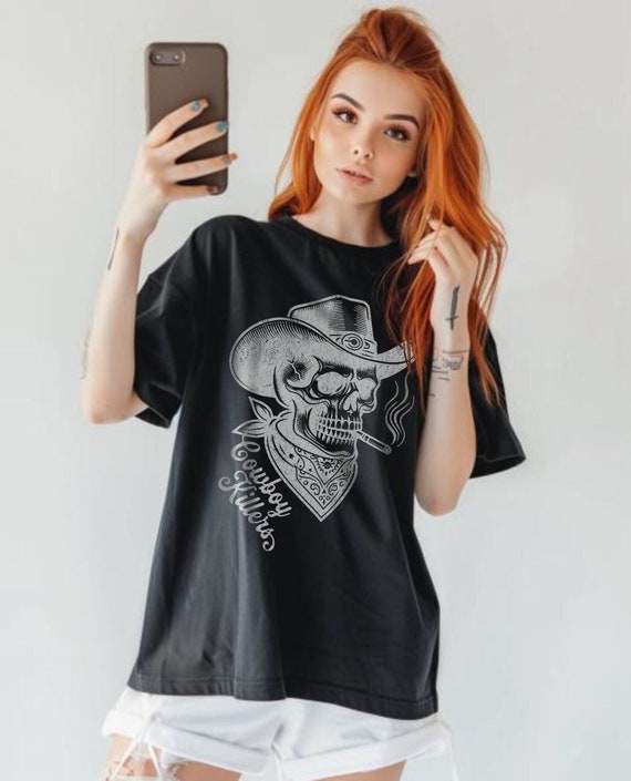 Vintage Rodeo Graphic T-Shirt: 90s Cowboy Skull Oversized Tee
