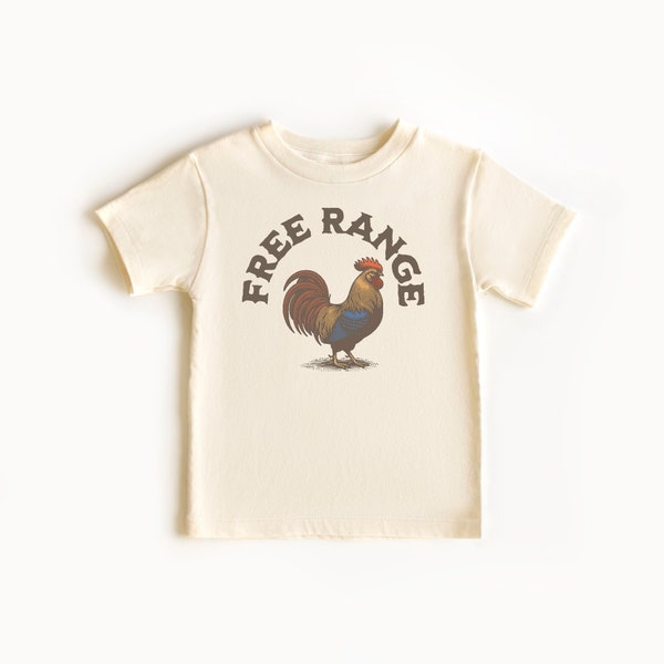 Toddler T-Shirt, Free Range, Chicken Rooster Natural Farm Tee for Toddlers, Infant Toddler Kids, Western Vintage