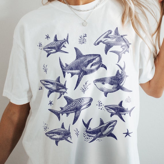 Vintage 90s Tattoo Shark T-Shirt: Retro Ocean Sealife Tee
