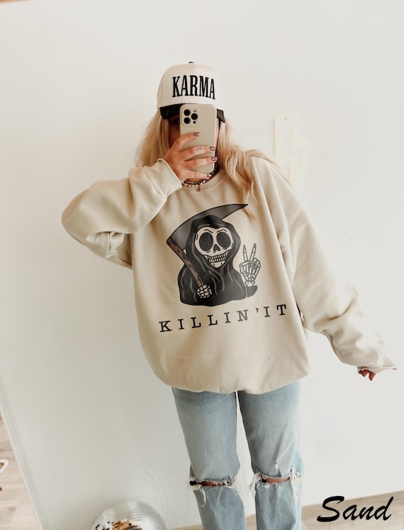 Grim Reaper Halloween Sweatshirt: Vintage Goth Tee, Snarky Gift