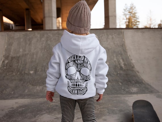 Skull Toddler Shirt - Boys Skull Tee - Edgy Natural Kids Sweatshirt - Motorcycles