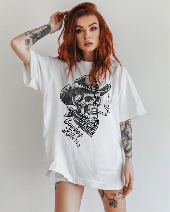 Vintage Rodeo Graphic T-Shirt: Cowboy Skull Oversized Tee