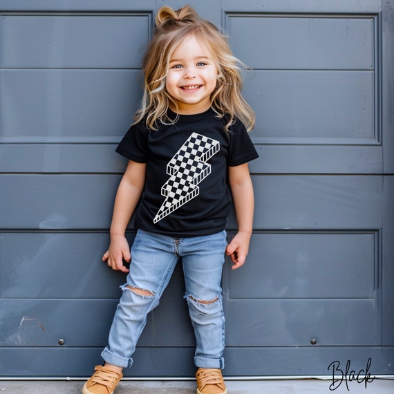Checkered Lightning Bolt Toddler T-Shirt: Retro Kids Tee