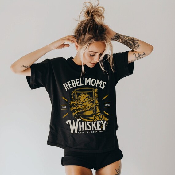 Rebel Moms Whiskey T-Shirt: Vintage Oversized Bourbon Tee