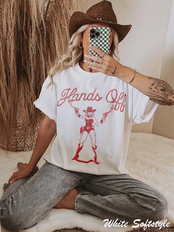 Retro "Hands Off" Cowgirl T-Shirt: Groovy Western Tee
