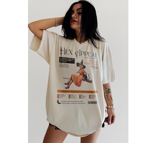 Hex Appeal Witch Shirt, Retro Halloween Pin Up Tee, Vintage Witch Graphic T-Shirt, Spooky Cute Witches Top, Halloween Aesthetic Tee