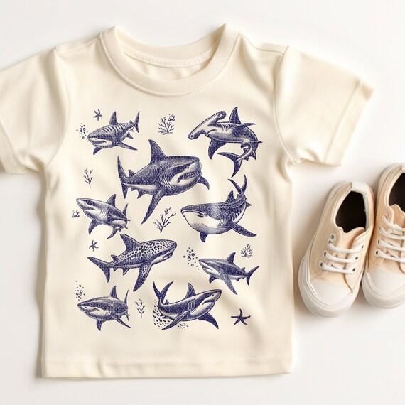 Vintage 90s Tattoo Shark Toddler T-Shirt: Retro Ocean Sealife