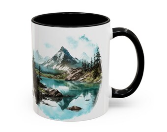 Taza de montaña / Taza de café con arte de montaña / Taza de café / Taza de café con acento, 11 oz / Regalos para él / Regalos para ella / Regalos para amigos
