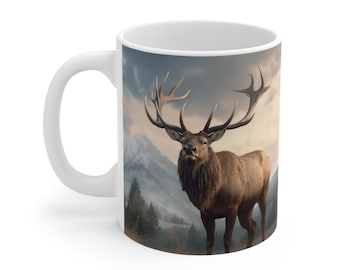 Elk Coffee Mug - White Ceramic Mug - Wildlife Mug - Gifts for him - Gifts for her - Drinkware - Coffee Mug - Outdoors design - Big Game mug