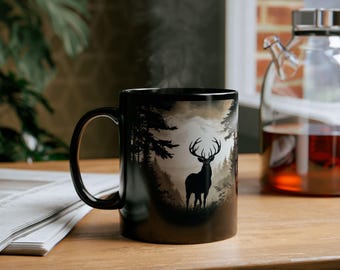 Monochrome Buck Mug | 11oz Black Mug | Gifts for hunters | Gifts for him | Gifts for her | Wildlife Mug | Giant Buck Mug | Deer Coffee Mug