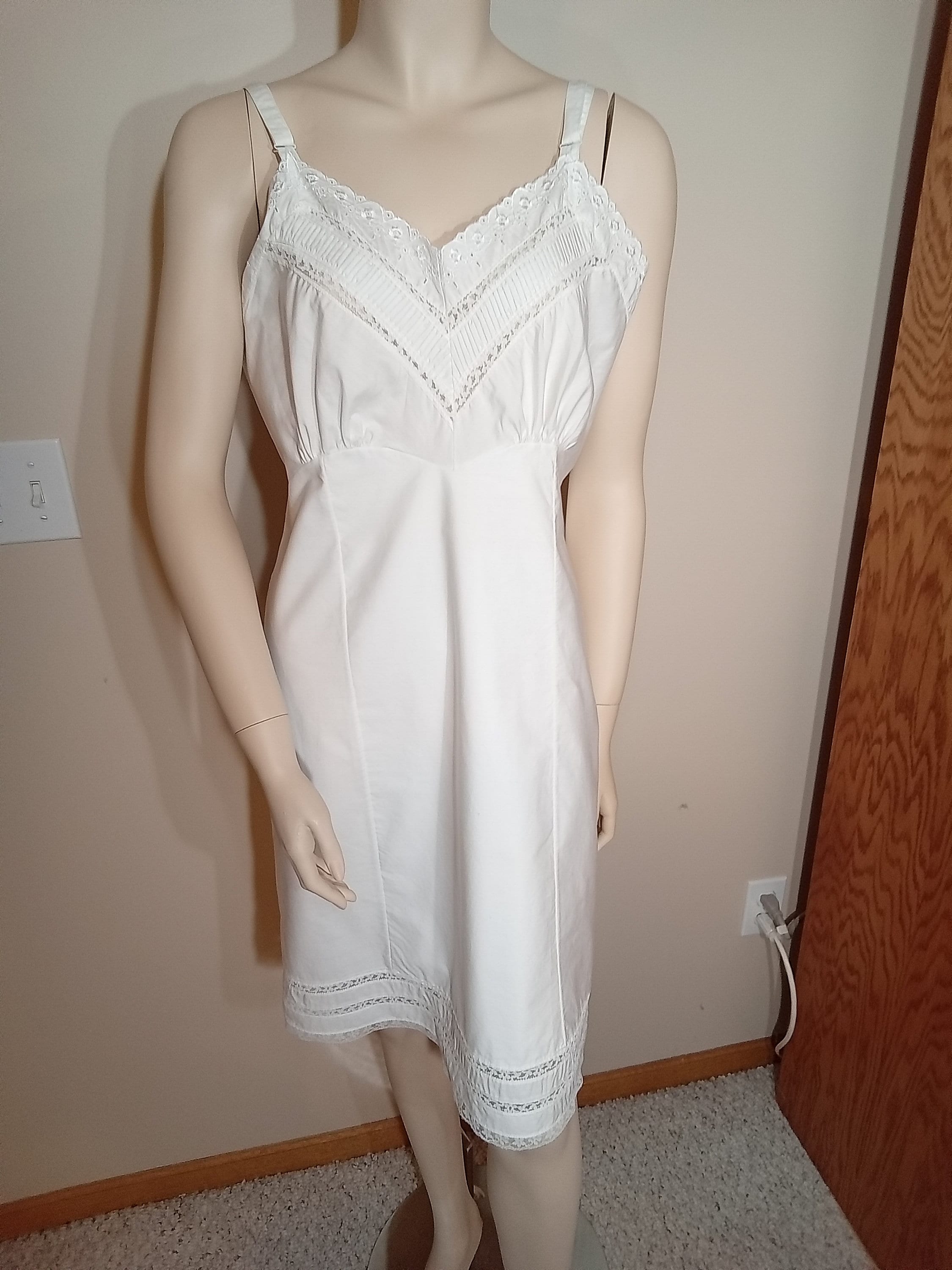 Women's Vintage Cotton Full Slip, 70's Cotton Slip, Vintage Full Slip