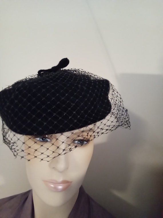 Black felt 50's hat, black felt hat, midcentury h… - image 3