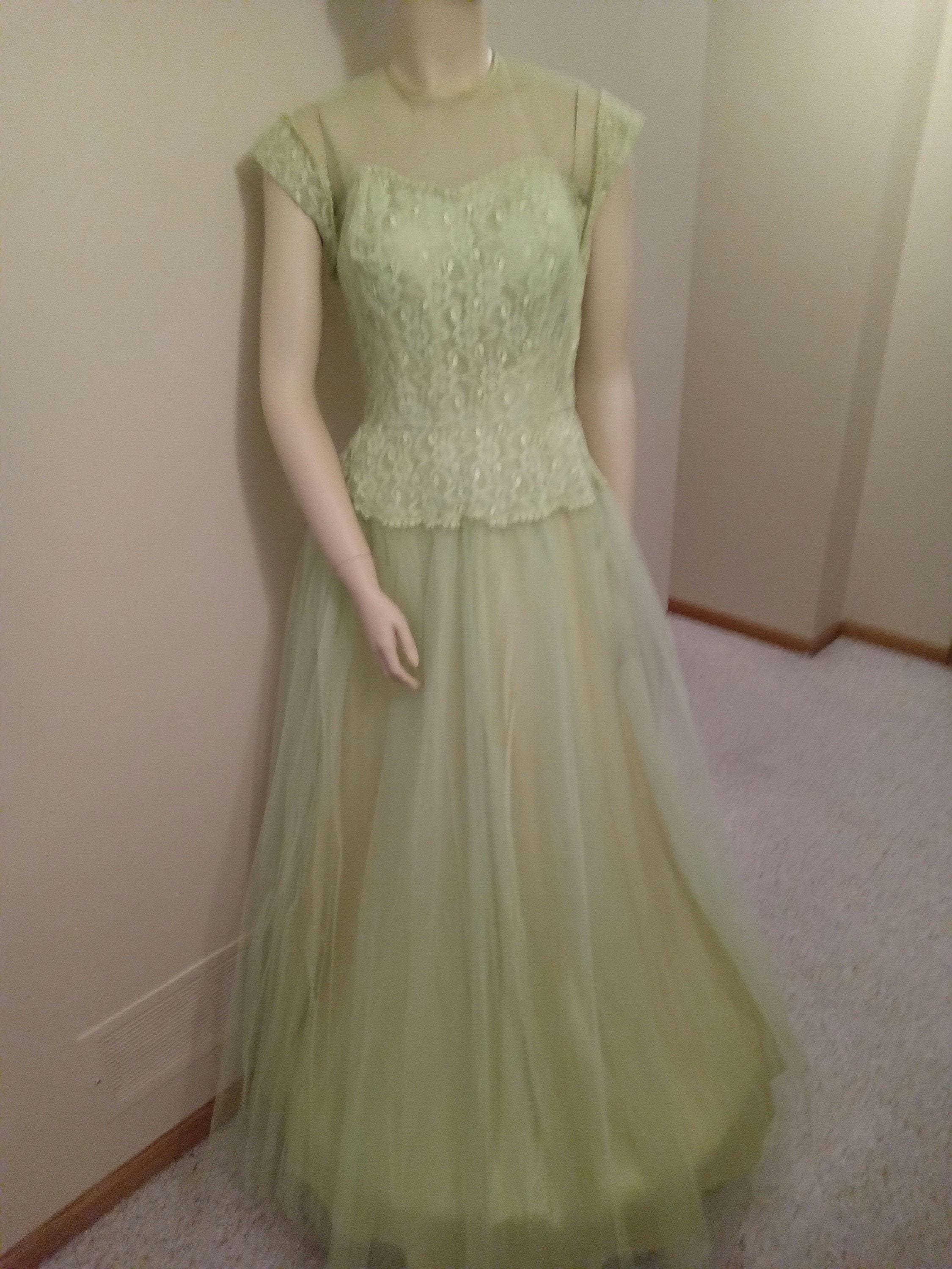 mint green 50s dress Retro Stage Embroidered Floral Midi Dress 100% Cotton Mint Green main image 1
