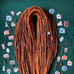 Boho ginger & orange synthetic dreadlocks and braids with accessories / Set of synthetic DE dreads and braids